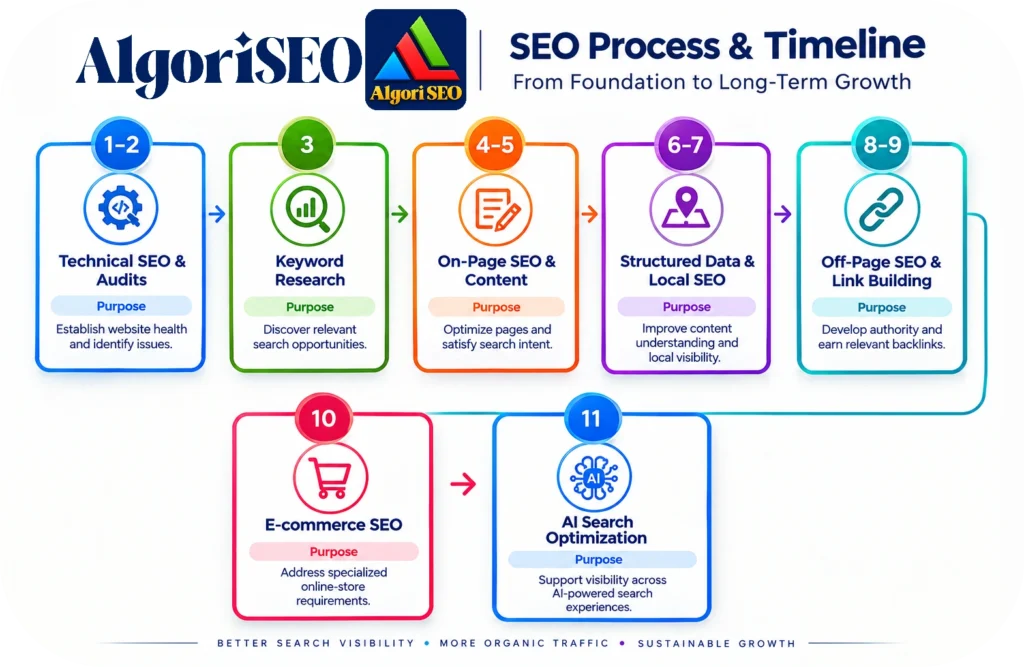 SEO Process and Timeline Infographic algoriSEO